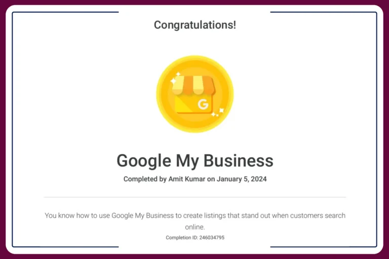 Amit Kumar Google my Business Certificate