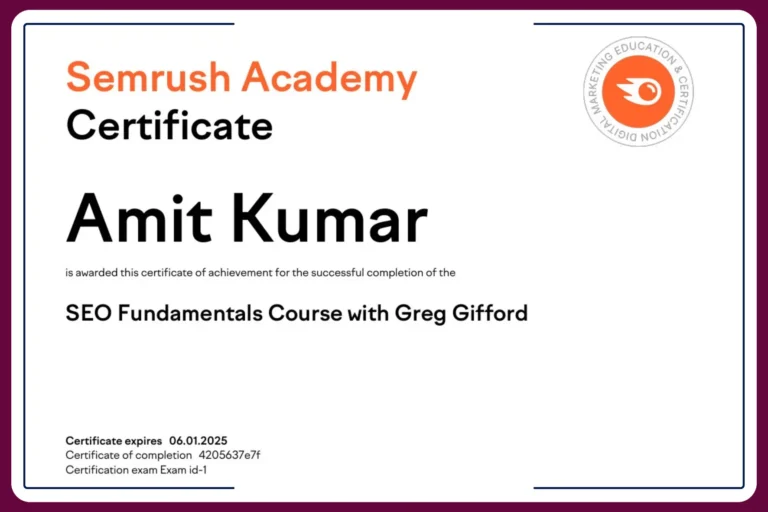 Amit Kumar Semrush Certified