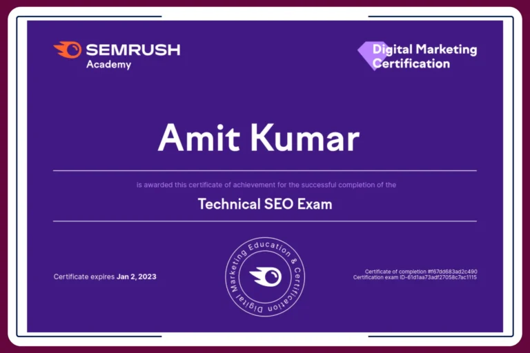 Amit Kumar Semrush Tech Certified